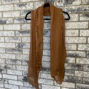 Large Vintage Brown & Gold Chiffon Scarf - India Inspired